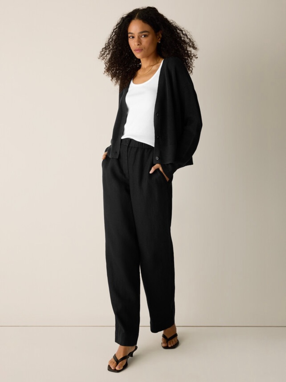 Eileen Fisher Heavy Organic Linen Trousers Black Straight-Leg Pants